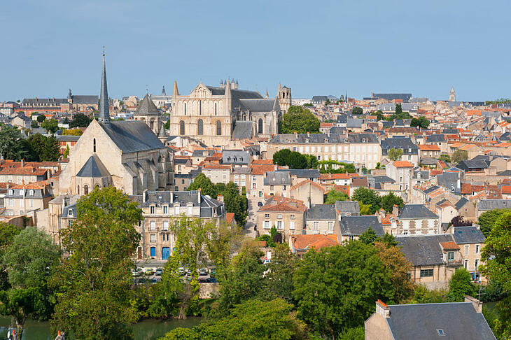 Cityscape of Poitiers at a summer day
