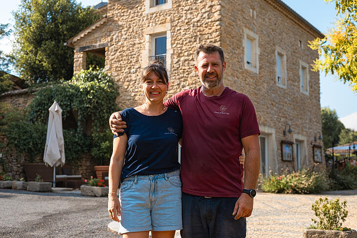Sophie et Nicolas Chalvet, gérants du camping Domaine de Sévenier & SPA, en Ardèche